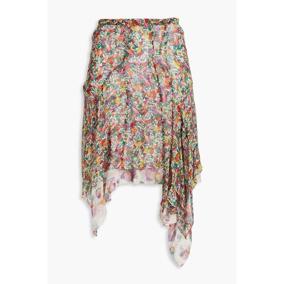 Isabel Marant Omyles Layered Floral Print Silk Crepon Mini Skirt Size 38 NEW - Picture 1 of 6